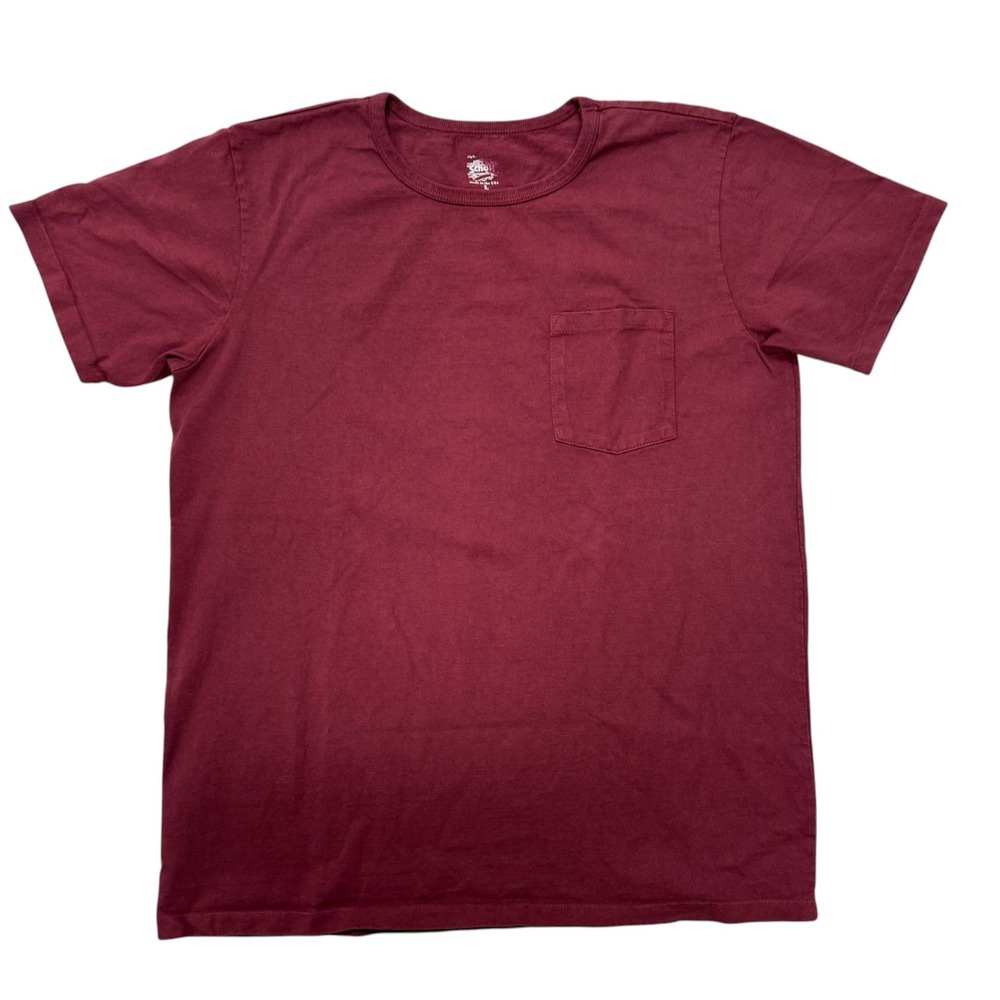 Schott NYC Mens Burgundy Cotton Pocket T-Shirt‎ Made in USA Maroon Large